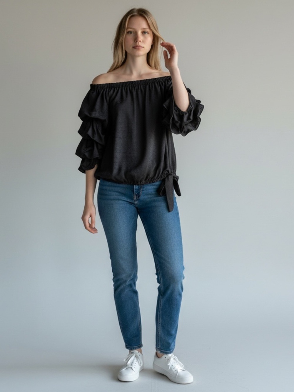 Vince Camuto Black Off Shoulder Ruffle Sleeve Top XL - Picture 6 of 14